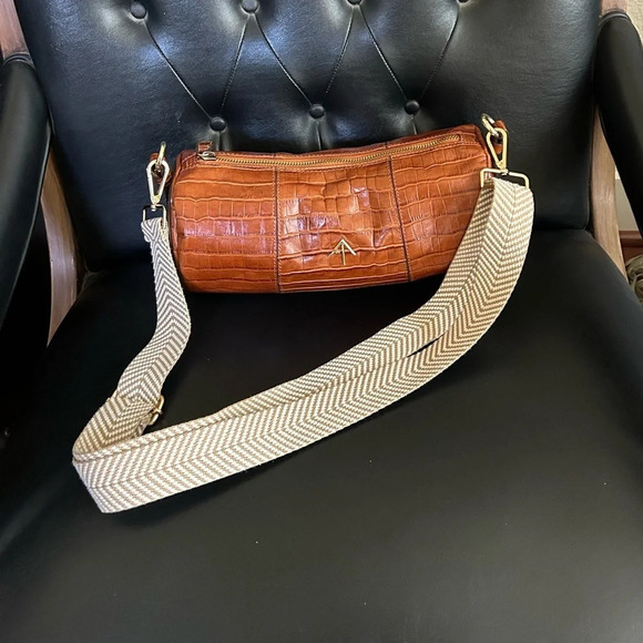 Manu Atelier Shoulder Bag Brown Leather Gold-Tone Hardware ChainLink wide strap - Picture 13 of 13